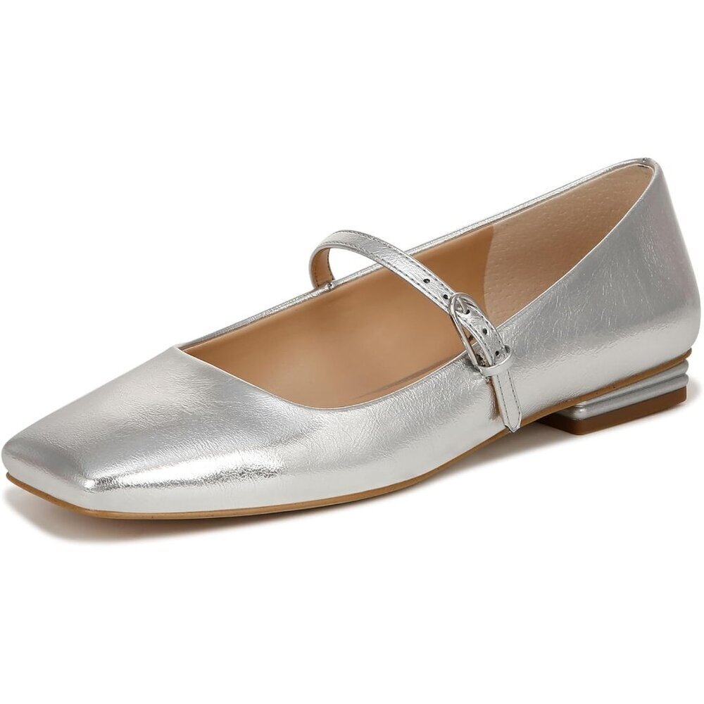 Franco Sarto Womens Silver Metallic Faux Leather Tinsley Mary Jane Ballet Flats
